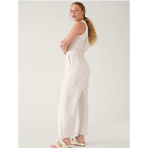 New Athleta 10 Brooklyn Utility Jumpsuit Abalone White Size 10 - Picture 4 of 7
